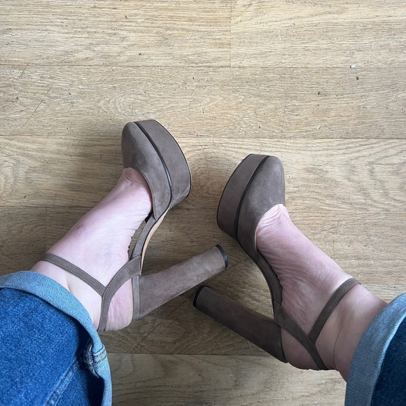 Maple 125 Taupe Suede Jimmy Choo Platform Heels - Picture 1 of 5
